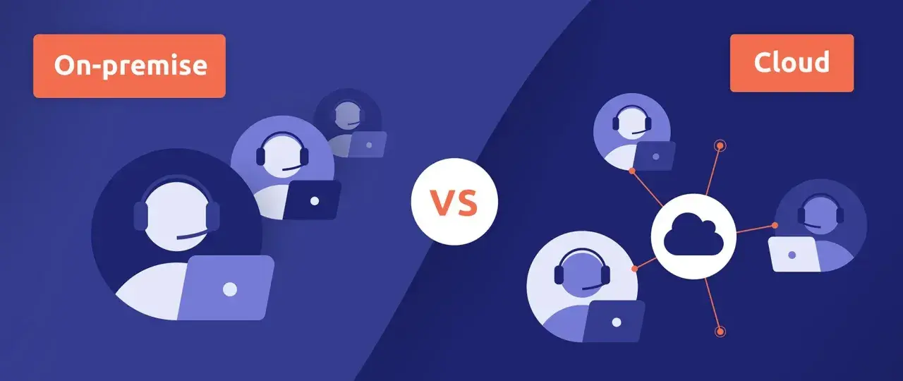 Comparaison visuelle entre une solution on-premise, avec des agents isolés, et une solution cloud, connectant les agents à un serveur central.