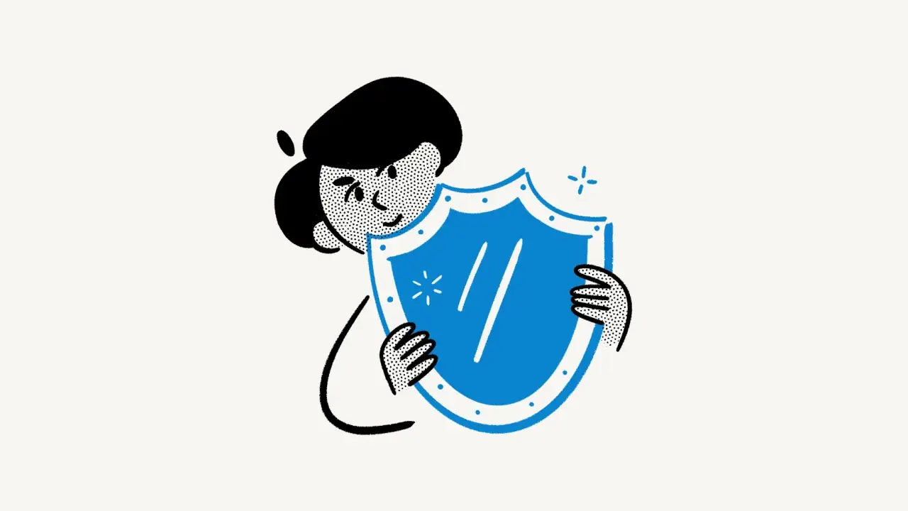 Une personne tient un bouclier bleu, symbole de protection. Ce bouclier pourrait représenter un code à usage unique Microsoft pour sécuriser vos données.