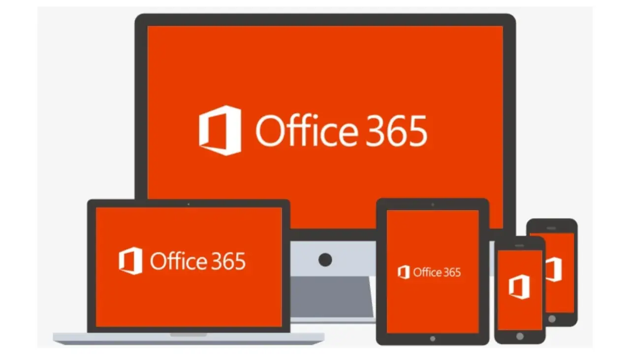 Ensemble d'appareils (ordinateur, tablette, smartphone) affichant le logo et le nom "Office 365", symbolisant l'accès à Microsoft 365 pour le web.