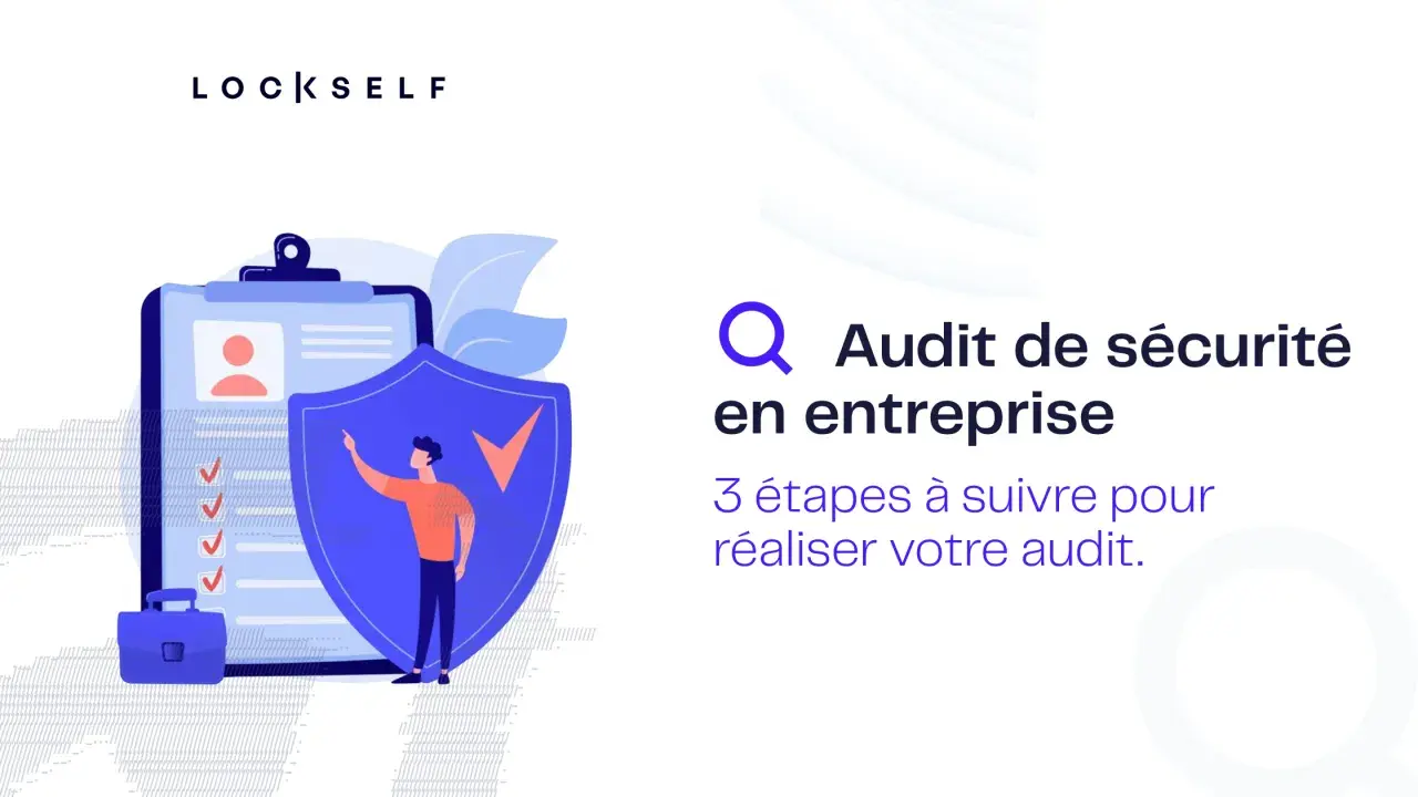 Un auditeur sécurité informatique analyse les risques. Illustration d'un audit d'entreprise avec un bouclier et une checklist.