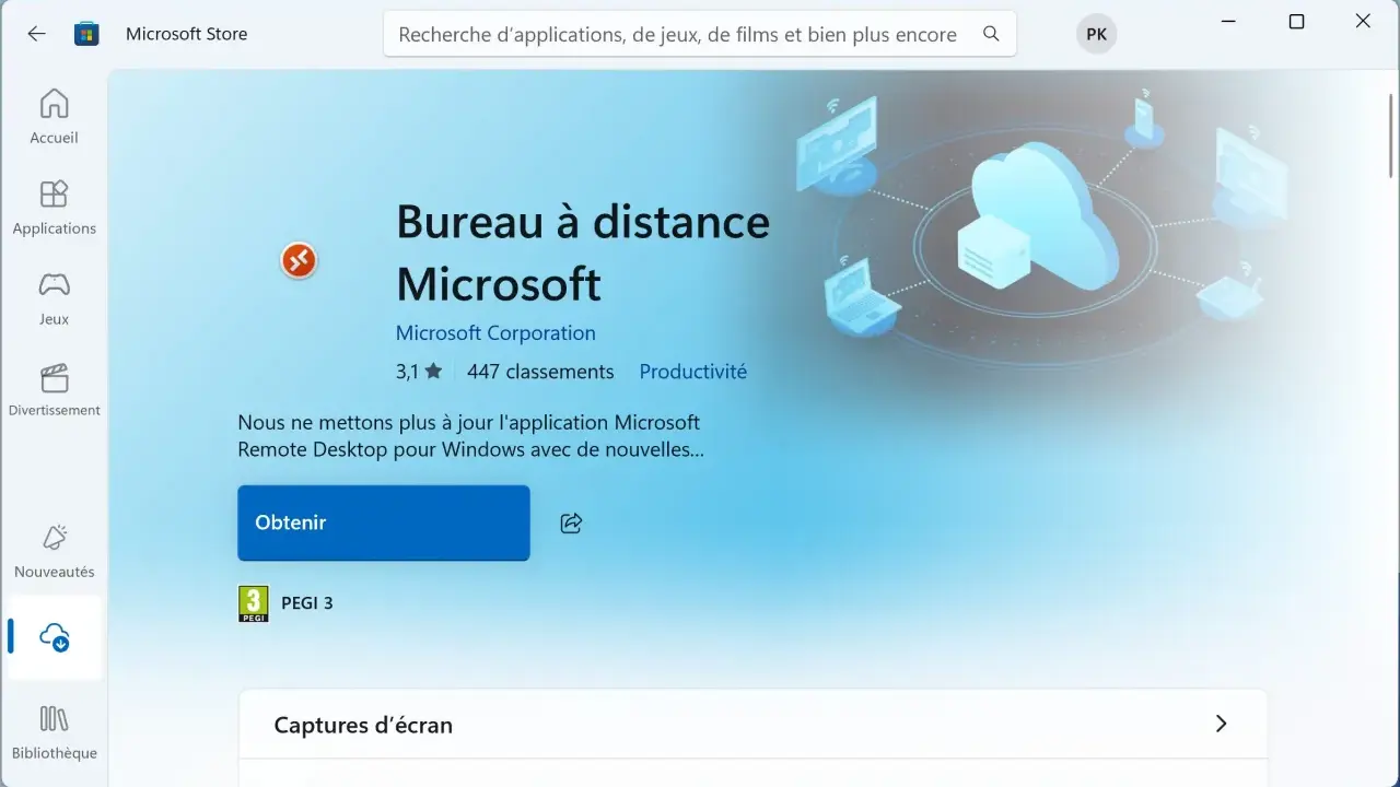 Accès bureau à distance par le web : l'application Microsoft Remote Desktop pour Windows.