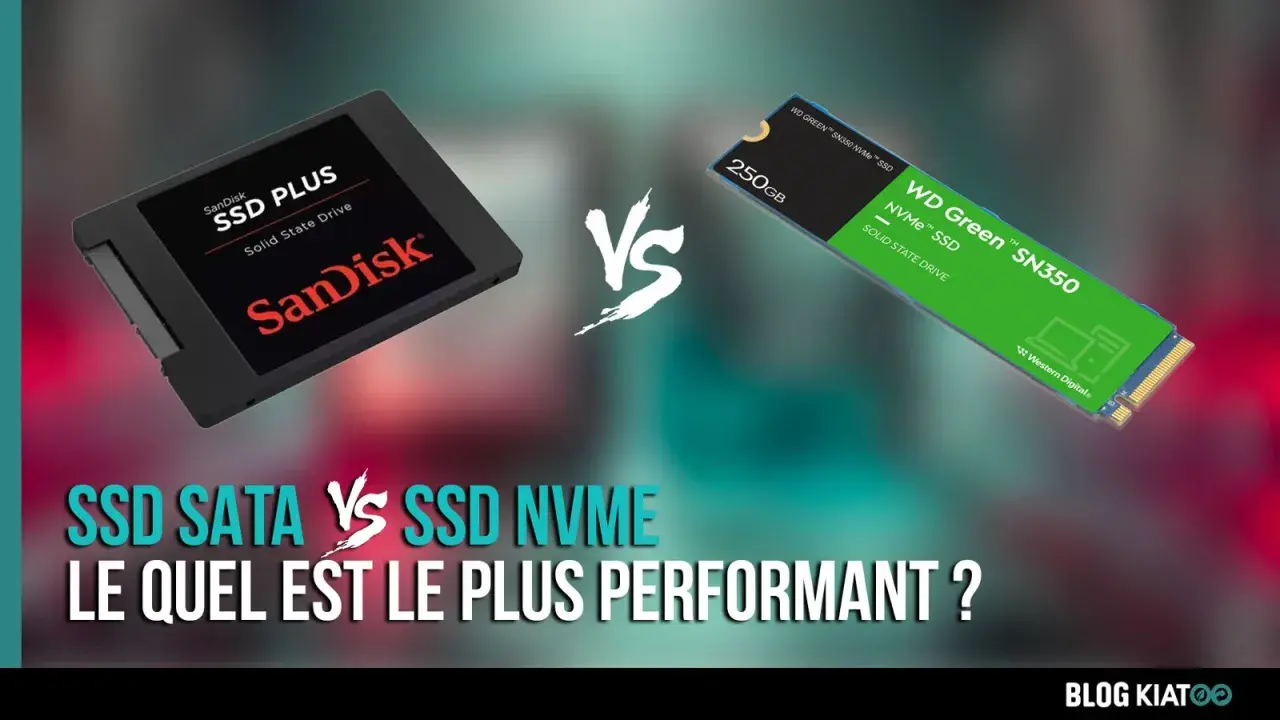 Comparaison entre un SSD SATA SanDisk et un SSD NVMe WD Green. La **SSD définition** est ici illustrée par deux technologies de stockage.