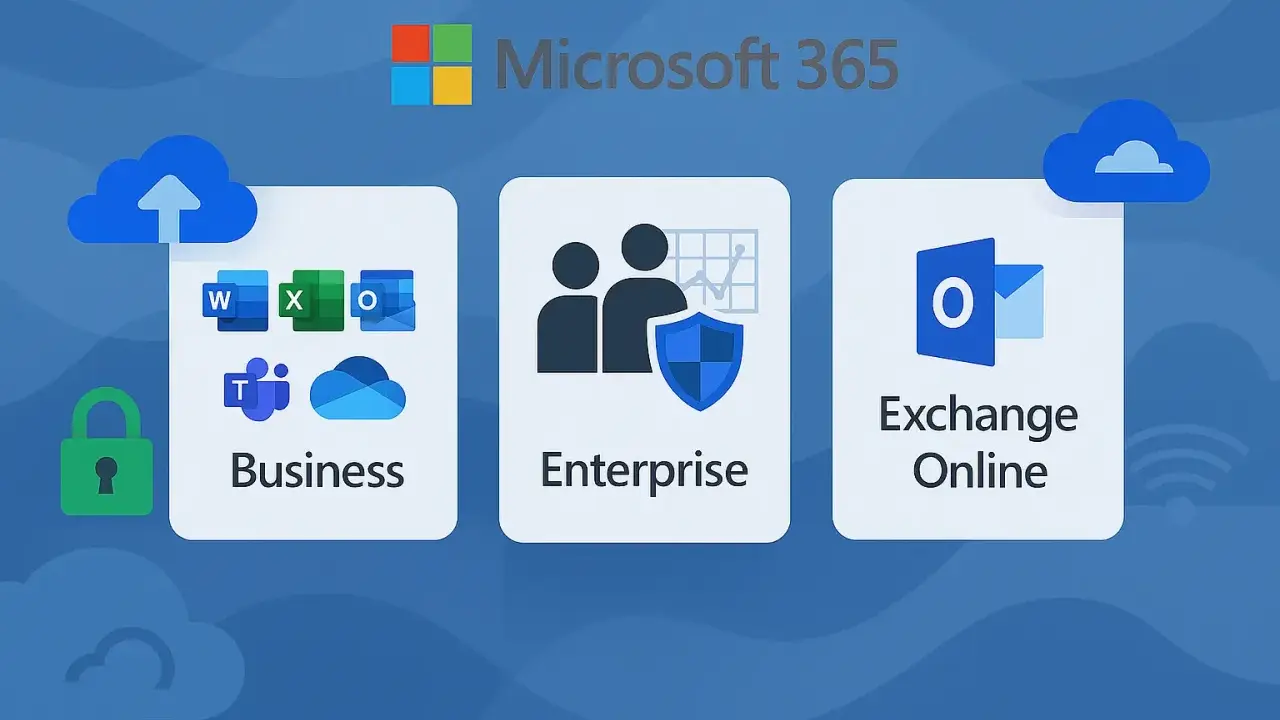 Microsoft 365 propose des licences adaptées aux entreprises : Business, Enterprise et Exchange Online.