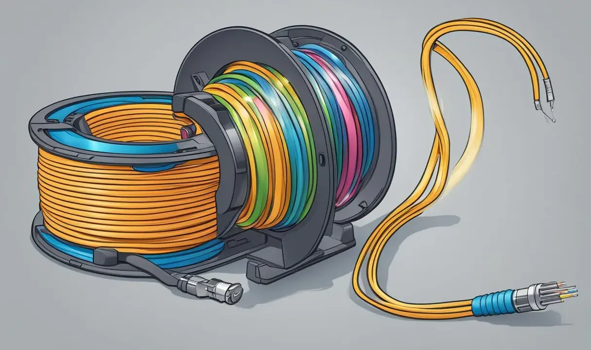 Bobines de câble fibre optique multicolore, prêtes à être déployées sur une longueur maximum.