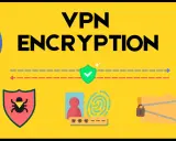Illustration sur la sécurité en ligne : un homme et une femme sur leurs téléphones, symboles de protection, d'empreintes digitales et de dossiers verrouillés. Le **vpn chiffrement** assure la confidentialité.