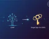 Illustration comparant LDAP, un arbre de connexions, à un SSO, une clé dorée symbolisant l'accès unique.