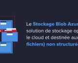 Le Stockage Blob Azure, symbolisé par un nuage et des classeurs, optimise le stockage cloud pour les données non structurées.