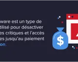 Sac d'argent et dossier avec un point d'exclamation, symbolisant les ransomwares et la nécessité de solutions de ransomware.