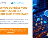 Illustration d'un exemple de cloud computing avec un nuage bleu lumineux sur un circuit imprimé. Axido et Microsoft Azure proposent une migration de données efficace.