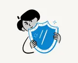 Une personne tient un bouclier bleu, symbole de protection. Ce bouclier pourrait représenter un code à usage unique Microsoft pour sécuriser vos données.