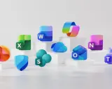 Icônes des applications Microsoft Office desktop : Word, Excel, PowerPoint, Outlook, Teams, OneDrive, SharePoint, OneNote.