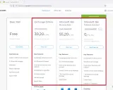 Comparatif des offres email : Basic Mail gratuit, Exchange Online à 39,20 kr./mois, et Microsoft 365 à partir de 0 kr. le 1er mois.