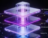 Architecture logicielle en couches, illustrant l'hébergement SaaS avec une application utilisateur, des microservices et une base de données.