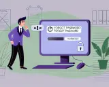Un homme réfléchit devant un écran affichant "FORGOT PASSWORD". Un **edocperso avis** sur la sécurité des mots de passe.