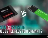 Comparaison entre un SSD SATA SanDisk et un SSD NVMe WD Green. La **SSD définition** est ici illustrée par deux technologies de stockage.