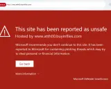 Alerte Microsoft Defender SmartScreen : ce site est dangereux et signalé comme non sûr, potentiellement pour du phishing.