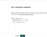 Configuration de l'endpoint pour la migration imap vers Office 365. Choix entre un endpoint existant ou la création d'un nouveau.