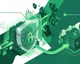 Illustration d'une sécurité informatique robuste, avec des serveurs protégés par un bouclier et un cadenas. Des icônes de menaces tentent de percer, mais le réseau 3G reste sécurisé.