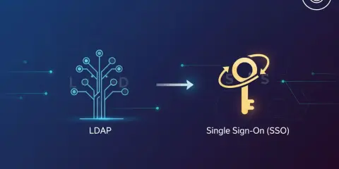 Illustration comparant LDAP, un arbre de connexions, à un SSO, une clé dorée symbolisant l'accès unique.