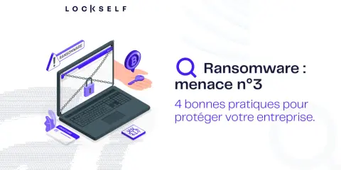 Un ordinateur portable cadenas, une clé et un symbole Bitcoin illustrent la menace du ransomware as a service. 4 bonnes pratiques pour protéger votre entreprise.