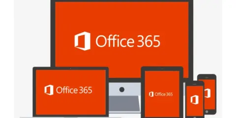 Ensemble d'appareils (ordinateur, tablette, smartphone) affichant le logo et le nom "Office 365", symbolisant l'accès à Microsoft 365 pour le web.