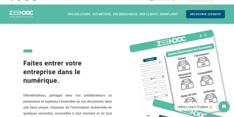 Exemple d'indexation de documents pour une gestion électronique efficace. Le système Zeendoc organise les fichiers par catégories : clients, fournisseurs, RH, comptabilité, notes de frais, archivage.