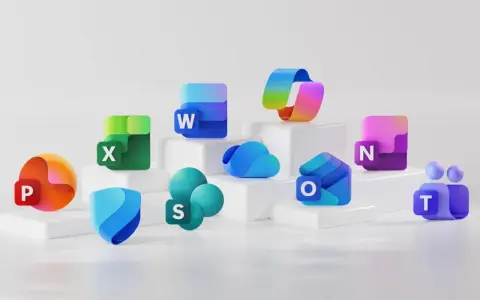 Icônes des applications Microsoft Office desktop : Word, Excel, PowerPoint, Outlook, Teams, OneDrive, SharePoint, OneNote.