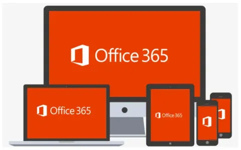 Ensemble d'appareils (ordinateur, tablette, smartphone) affichant le logo et le nom "Office 365", symbolisant l'accès à Microsoft 365 pour le web.