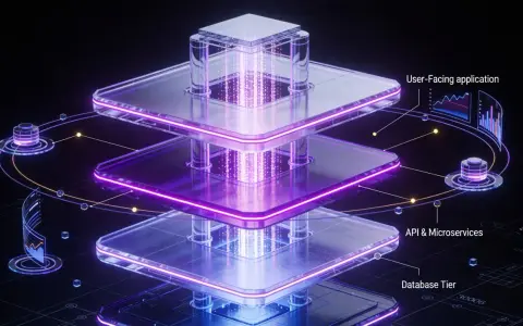 Architecture logicielle en couches, illustrant l'hébergement SaaS avec une application utilisateur, des microservices et une base de données.