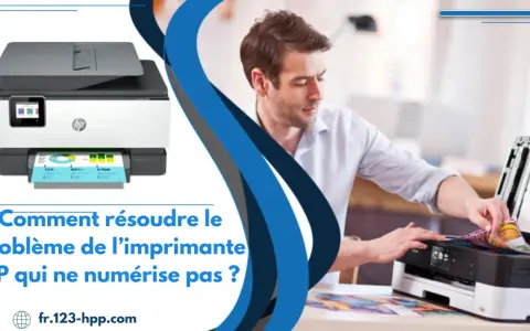 Un homme résout un problème d'imprimante HP. La documentation HP, c'est quoi ? Ce guide vous aide.