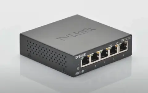 Un petit switch D-Link DGS-105 noir, avec cinq ports Ethernet, prêt à connecter vos appareils.