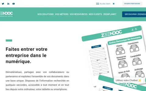Exemple d'indexation de documents pour une gestion électronique efficace. Le système Zeendoc organise les fichiers par catégories : clients, fournisseurs, RH, comptabilité, notes de frais, archivage.
