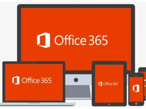 Ensemble d'appareils (ordinateur, tablette, smartphone) affichant le logo et le nom "Office 365", symbolisant l'accès à Microsoft 365 pour le web.