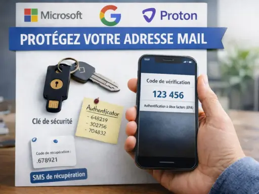 Clé de sécurité, authenticator, code de vérification sur smartphone : des outils pour comment sécuriser mon adresse mail.