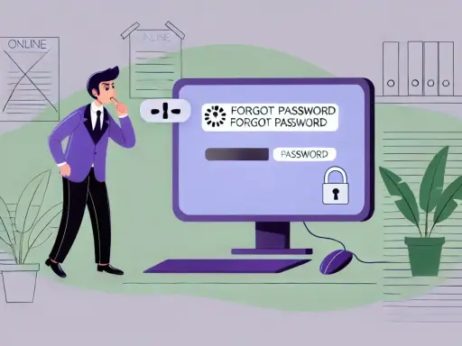 Un homme réfléchit devant un écran affichant "FORGOT PASSWORD". Un **edocperso avis** sur la sécurité des mots de passe.