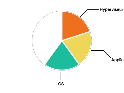 Diagramme circulaire montrant la répartition des ressources, avec une section étiquetée "Hyperviseur Type 2".