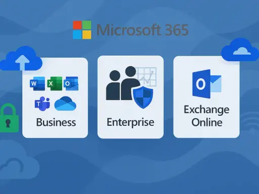 Microsoft 365 propose des licences adaptées aux entreprises : Business, Enterprise et Exchange Online.