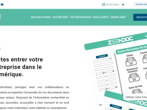Exemple d'indexation de documents pour une gestion électronique efficace. Le système Zeendoc organise les fichiers par catégories : clients, fournisseurs, RH, comptabilité, notes de frais, archivage.