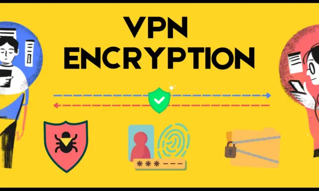 Illustration sur la sécurité en ligne : un homme et une femme sur leurs téléphones, symboles de protection, d'empreintes digitales et de dossiers verrouillés. Le **vpn chiffrement** assure la confidentialité.