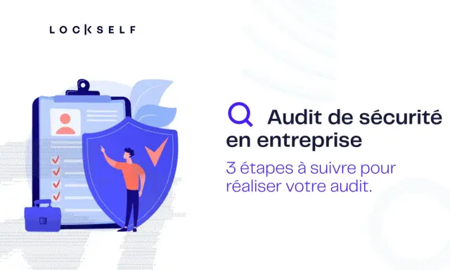 Un auditeur sécurité informatique analyse les risques. Illustration d'un audit d'entreprise avec un bouclier et une checklist.