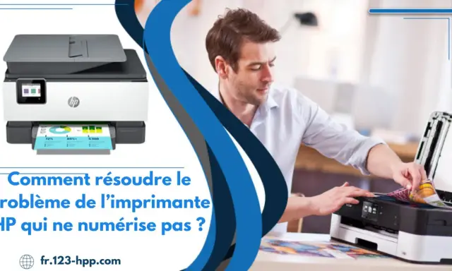 Un homme résout un problème d'imprimante HP. La documentation HP, c'est quoi ? Ce guide vous aide.