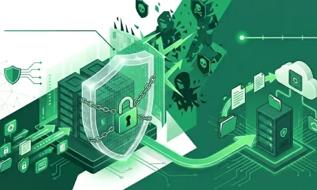 Illustration d'une sécurité informatique robuste, avec des serveurs protégés par un bouclier et un cadenas. Des icônes de menaces tentent de percer, mais le réseau 3G reste sécurisé.