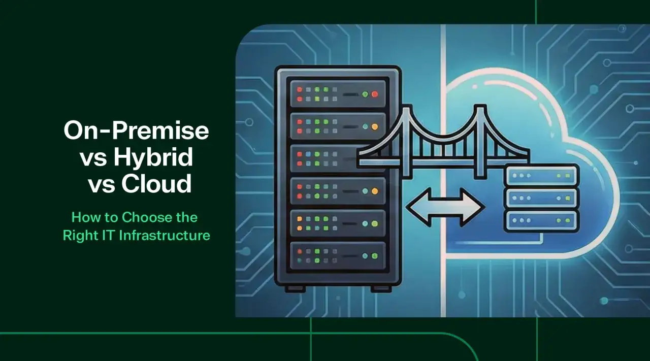 Illustration comparant l'infrastructure serveur locale, hybride et cloud. Un pont relie une tour de serveurs à un nuage symbolisant le cloud.