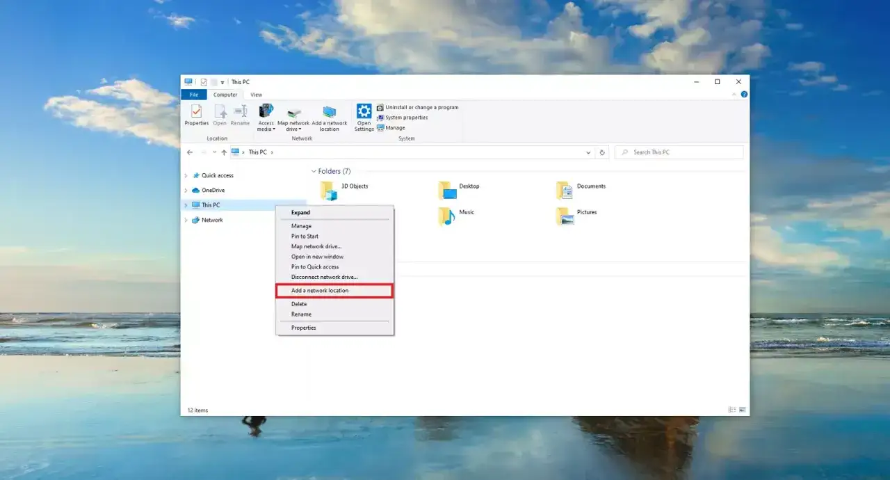 Fen&ecirc;tre d'explorateur Windows montrant comment ajouter un emplacement r&eacute;seau. Microsoft Shared, c'est quoi ? C'est une fonction pour connecter des ressources distantes.