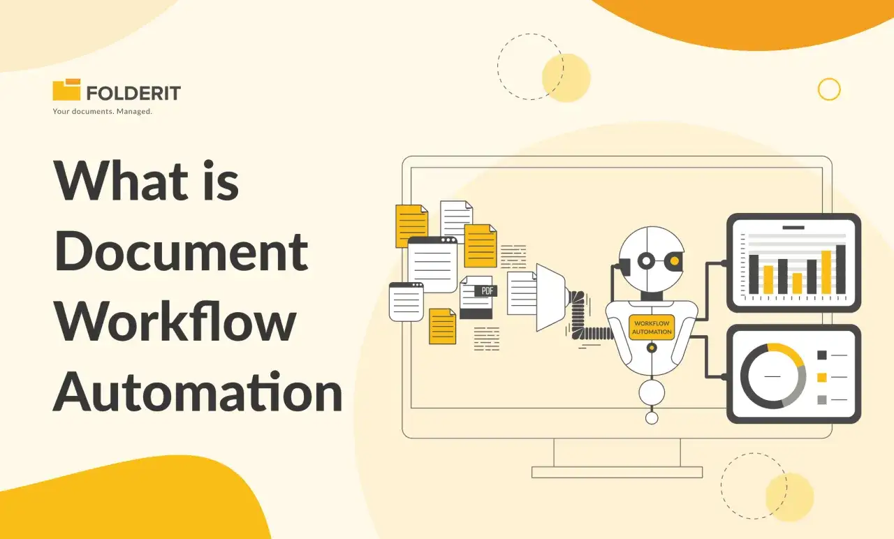 Un robot symbolise le process robotic automation de documents, g&eacute;rant des flux de travail et des analyses.