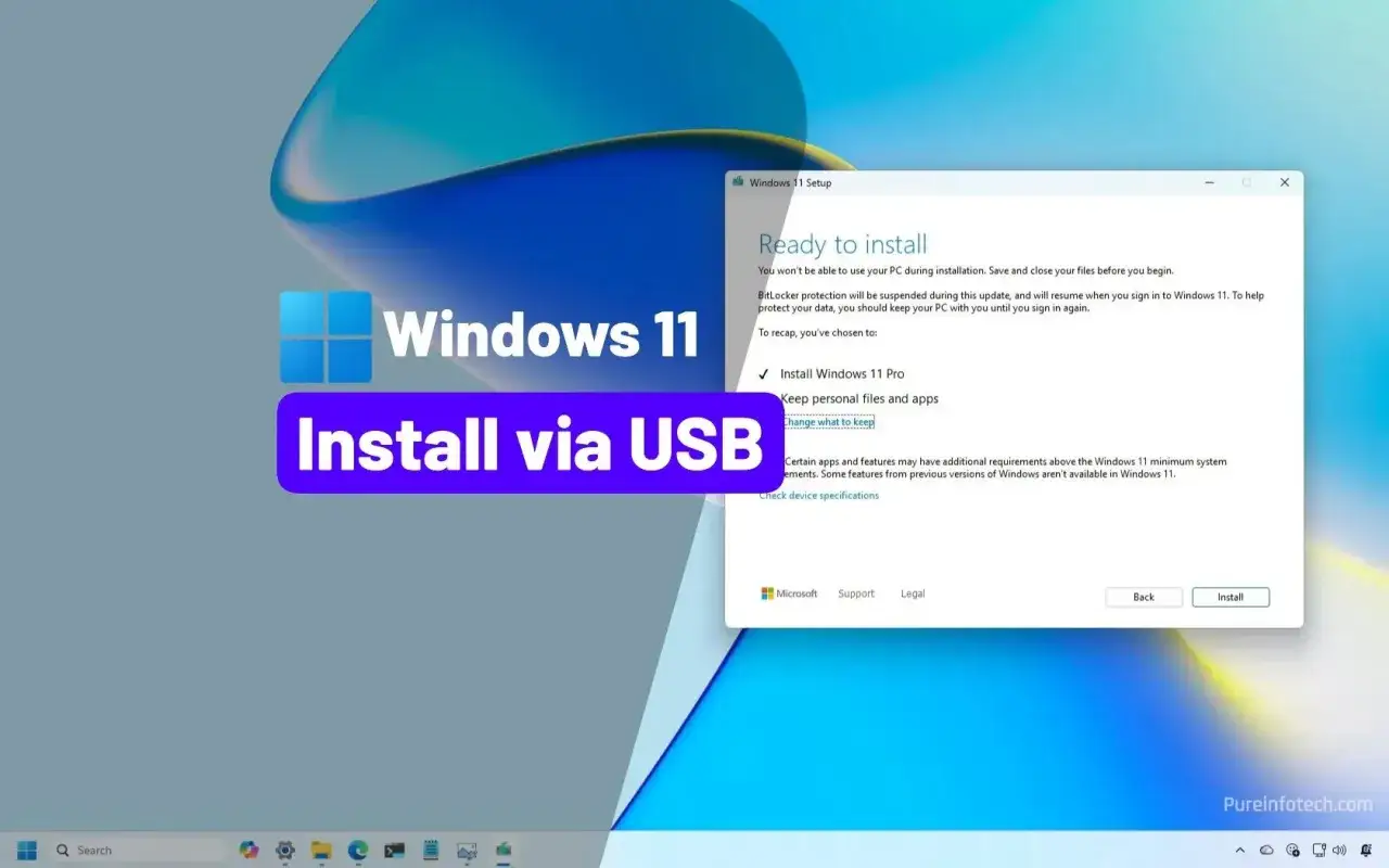 Écran de configuration de Windows 11 prêt pour l'installation via USB.
