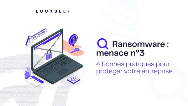 Un ordinateur portable cadenas, une clé et un symbole Bitcoin illustrent la menace du ransomware as a service. 4 bonnes pratiques pour protéger votre entreprise.