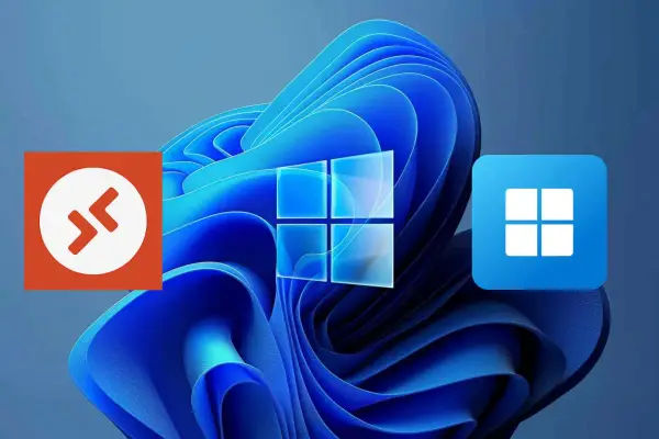 Icônes de connexion bureau à distance : TeamViewer et Connexion Bureau à distance Windows sur fond Windows 11.