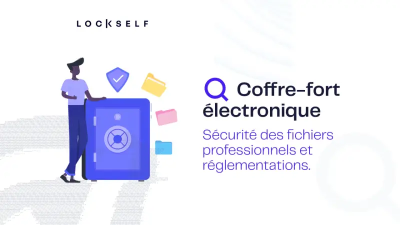 Un homme se tient près d'un coffre-fort électronique, symbole de sécurité pour les fichiers professionnels et réglementations.